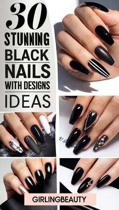 Classy Black Nails, Black And Nude Nails, Black Chrome Nails, Black Ombre Nails, Artistic Patterns, Black Nails With Glitter, Black Stiletto Nails, Black Coffin Nails, Witchy Nails