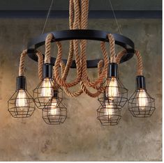 Iron Hemp Rope - Warmly Lights Industrial Hanging Lights, Rope Chandelier, Retro Pendant Lights, Lustre Vintage, Rope Lamp, Room Installation, Vintage Loft, Study Place, Area 15