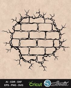 a drawing of a brick wall with the word circuit on it's side, surrounded by branches