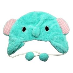 a blue elephant hat with ears on it