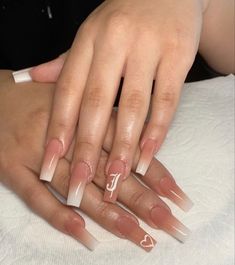 Acrylic Nails With J Initials On Them, Nail Acrylic With Initial, Nail Designs With E Initial, Y Initial On Nails, Long Acrylic Nails Coffin With Initials, Acrylic Nails With N Initials, White French Tip Acrylic Nails With Initial, Nail Inspo Coffin Medium Simple, Nails With The Letter F On Them