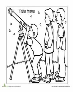 three children looking through a telescope at stars and the words take time written on it