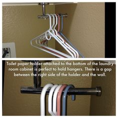 there are several different types of clothes hangers on the wall next to each other