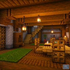 A Minecraft Oakwood Tavern House with a full survival interior! You can download this build on my Patreon, just follow the link! Underground Ideas Minecraft, Minecraft House Interior Layout, Interior Hobbit House Minecraft, Minecraft Cabin Interior Design, Minecraft Interior Ideas Survival, Cabin Interior Minecraft, Minecraft Furnishing Ideas, Minecraft House Interior Design, Wall Ideas Minecraft Interior