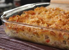 a casserole dish with meat and vegetables in it