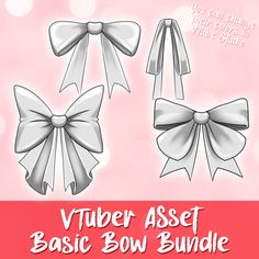 a set of three bow clippings with text that reads,'vuber asset basic bow bundle '