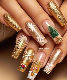 Xmas Nails, Stylish Nails, Acrylic Nails, Nail Designs, Nails, Makeup