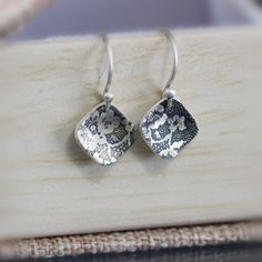 Tiny Sterling Silver Diamond Lace Earrings Elegant Stamped Earrings As Gift, Vintage Lace Pattern, West Lafayette, Lace Earrings, Lace Pattern, Silver Diamonds, Vintage Lace, Wire Jewelry, Diamond Shapes