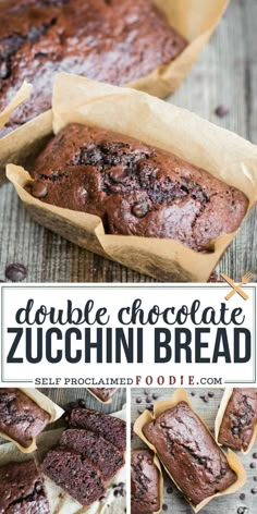 double chocolate zucchini bread is cut in half and placed on top of each other