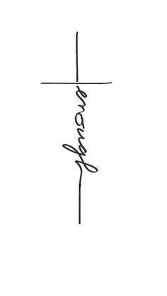 a cross with the word jesus written in cursive writing