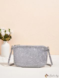 BirdinBag - Chic Square Bag with Rhinestone Chain Decoration Rhinestone Shoulder Evening Bag, Formal Crossbody Shoulder Bag With Rhinestones, Formal Rhinestone Crossbody Shoulder Bag, Rectangular Shoulder Bag With Rhinestones For Everyday, Silver Rhinestone Shoulder Bag For Everyday, Everyday Silver Rhinestone Shoulder Bag, Silver Rhinestone Shoulder Evening Bag, Rhinestone Chain, Rhinestone Decor