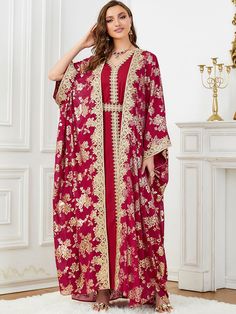 Dubai 2 Piece Set Women Muslim Kaftan Inner Dress Open Kimono Abaya Arab Robes | eBay Maxi Length Kimono For Eid Wedding, Red Long Thobe For Eid, Eid Wedding Maxi Length Kimono, Maxi Length Wedding Kimono For Eid, Festive V-neck Abaya For Weddings, Elegant Red Abaya With Dabka Detailing, Red Long Abaya For Eid, Red Dabka Abaya For Eid, Elegant Red Long Sleeve Thobe