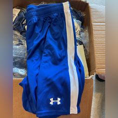 Under Armour Women’s Shorts, Royal, Nwt Under Armour Summer Blue Bottoms, Under Armour Blue Bottoms For Summer, Sporty Blue Under Armour Bottoms, Sporty Blue Short Pants, Blue Under Armour Bottoms With Built-in Shorts, Under Armour Cotton Shorts, Under Armor Shorts, Under Armour Running, Coral Shorts