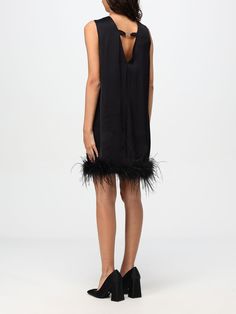 Dress TWINSET Woman color Black Dress With Feather Trim, Kid Lifestyle, Feather Trim, Fashion Outlet, Italian Fashion, Woman Colour, Industrial Style, Orange Black, Open Back