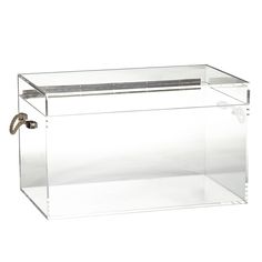 a clear box with a metal handle on it