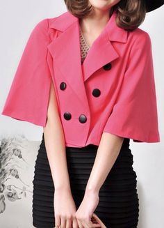 Pink Notch Lapel Buttons Crop Cape Coat Work Style, Swimwear Online, Poncho Cape, Classy And Fabulous, It's Cold, Baby Cold, It's Hot, Blouse Dress