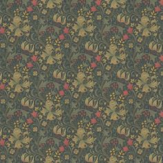 an old wallpaper with many different flowers and leaves on the side, in green