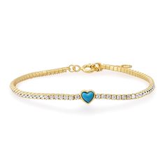 TAI JEWELRY Bracelet CZ Tennis Bracelet with Turquoise Heart Turquoise Heart Beads Bracelet, Elegant Blue Bracelets With Heart Charm, Turquoise Bracelet With Heart Charm As Gift, Elegant Blue Bracelet With Heart Charm, Turquoise Bracelets With Heart Charm As Gift, Turquoise Bracelet With Heart Charm For Gifts, Turquoise Heart Bracelet As A Gift, Turquoise Heart Charm Bracelet Gift, Tai Jewelry