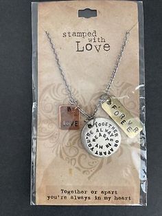 Stamped with Love Tri-Tone Necklace -Together or apart you’re always in my heart | eBay Always In My Heart, Fashion Jewelry Necklaces, Locket, My Heart, With Love, Jewelry Necklace Pendant, Original Box, Handmade Items, Fashion Jewelry