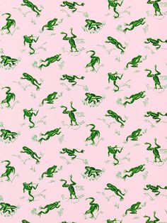 a pink background with green lizards on it