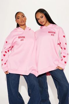 Available In Pink. Hoodie Long Sleeve Front And Back Screen Two Person Sweatshirt Stretch Disclaimer: Due To The Printing Process A Difference In Saturation May Occur. Each Garment Is Unique.  70% Cotton - 30% Recycled Polyester Size: STANDARD (Compatible with all XS, S, M, L, XL) Sweat Couple, Hoodie Couple, Unique Gifts For Couples, Cadeau Couple, Couples Hoodies, My Bestie, Pink Hoodie, Graphic Tees Women, Long Sleeve Hoodie