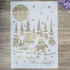 a christmas card with an image of a horse pulling a sleigh through the woods