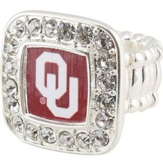 Oklahoma Sooners Team Logo Square Crystal Ring @Fanatics ® #FanaticsWishList Oklahoma Football, Unicorn Ring, The University Of Oklahoma, Bling Ring