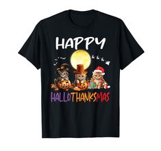 PRICES MAY VARY. Black cat Halloween Thanksgiving and Christmas, hallothanksmas, perfect gifts for Halloween, Thanksgiving, Christmas, and Birthday. Cute design for wear going to trick or treats and party night. Funny cat Happy Halloween thanksgiving xmas.Funny costume, cat Santa Christmas, cat lover, men, women, Kids Boys and girls who love cats and kittens as Halloween costume. Lightweight, Classic fit, Double-needle sleeve and bottom hem Happy Hallothanksmas, Cat Happy, Highland Cow Print, Halloween Graphic Tees, Fabric Medium, Cow Print, Funny Cat, Girls Tshirts, Amazon Tiktok