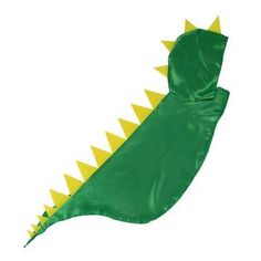 a green dinosaur costume with yellow spikes