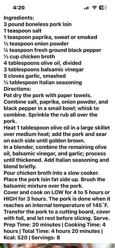 Boneless Pork Loin, 3 Cup Chicken, Pork Loin, Ground Black Pepper, Italian Seasoning, Balsamic Vinegar, Onion Powder, Chicken Broth, Broth