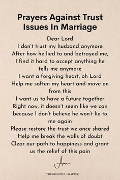 a poem written in black and white with the words prayer against trust issues in marriage