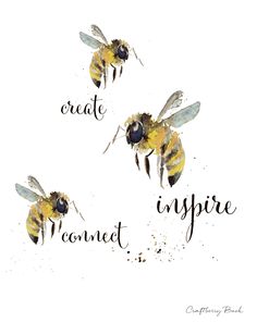 three bees with the words create, recline and inspire