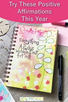 a notebook with the words, try these positive affirmations this year