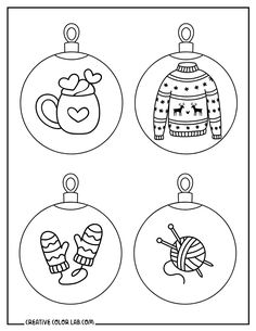 four christmas ornaments with different designs on them