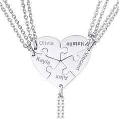 PRICES MAY VARY. 5 Ways Best Friend Necklace Set 5 pieces heart puzzle, you can engrave name, date or other text on it. easy to read and lasting. Material: 316L Stainless Steel, durable and long lasting color. smooth polished finish which makes them comfort to wear. Customize details: Step 1: choose color with customize service. step 2, Click " Customize Now" button. Step 3, enter the content you want to engrave (names / date / locations / numbers /special symbols). Package Content: 5 bff pendan Sibling Friendship, Friendship Necklaces For 4, Puzzle Piece Necklace, 5 Best Friends, Bff Necklace, Bff Jewelry, Bff Necklaces, Best Friend Jewelry, Best Friend Necklaces