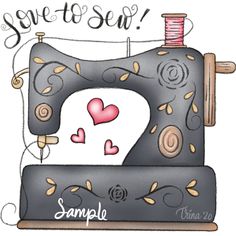 a sewing machine with the words save to sew on it and a pink heart