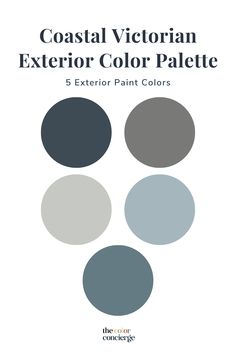 the cover of coastal victorian exterior color palette, featuring four different shades of blue and gray