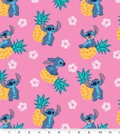 a pink background with lil the puppy and pineapples on it, all in different colors