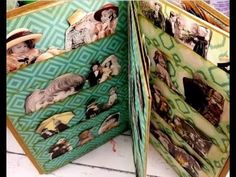 an open book with pictures of people on it and the pages cut out to look like they are wearing hats