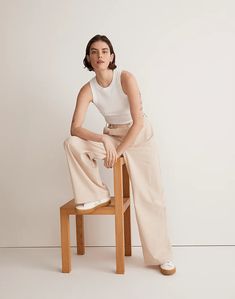 The Harlow Wide-Leg Pant Neutral Wide-leg Pants With Belt Loops, Chic Cotton Wide Leg Pants For Business Casual, Chic Cotton Straight Culottes, Neutral Wide Leg Bottoms With Belt Loops, Spring Wide-leg Chinos, Chic Wide-leg Spring Chinos, Chic Wide-leg Chinos For Spring, Chic Relaxed Fit Wide-leg Chinos, Cotton Straight Leg Culottes For Work