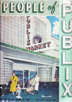 an advertisement for people of the market in front of a building with two women and a child