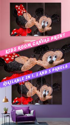 three pictures of minnie mouse with polka dots on them