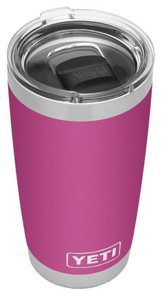 the yeti cup is pink and silver