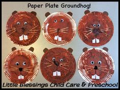 paper plate groundhogs are made to look like the little children's crafts