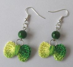 green and yellow bowknot earrings with beads