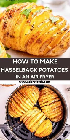 how to make hasselback potatoes in an air fryer with text overlay