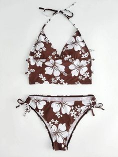 Coconut Girl Floral Bikini Swimsuit – Luxandluxy Cute Bathing Suits Tankini, Cute Floral Swimsuit, Cute Swimming Suits Tankini, Hawaiian Bathing Suits, Flower Swimsuits, Swimsuit Hawaii, Halter Top Bikinis, Boho Bikinis, Covering Bikinis