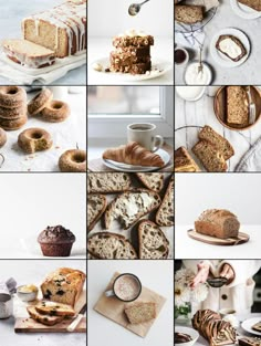 a collage of different types of breads and pastries