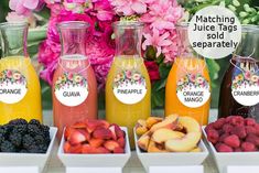 juice tags - 30 round tags & 30 square tags with fruit and flowers in the background