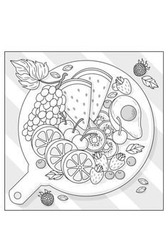 the color therapy coloring book for adults is shown with an image of a plate of food